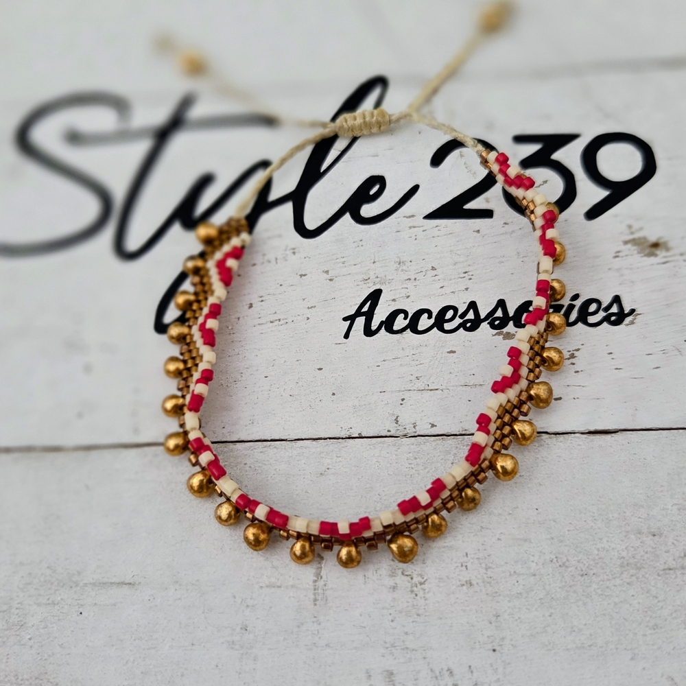 Miyuki Gold and Pink Adjustable Bracelet